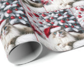 Papier Cadeau Chat à poupée de Noël dans un chapeau de Père Noël (Coin rond)