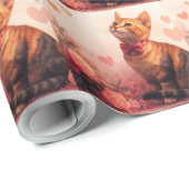 Papier Cadeau Chat abyssinien avec Rose - Saint Valentin (Coin rond)