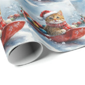 Papier Cadeau Chat abyssinien en sledge laissez-le neiger Noël (Coin rond)