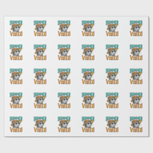 Papier Cadeau Chat ambiance estivale gravure vintage Design_1