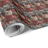 Papier Cadeau Chat Angora Turc Avec Cheminée Cadeaux De Noël (Coin rond)