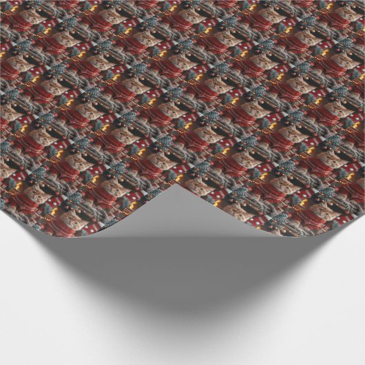 Papier Cadeau Chat Angora Turc Avec Cheminée Cadeaux De Noël (Coin)