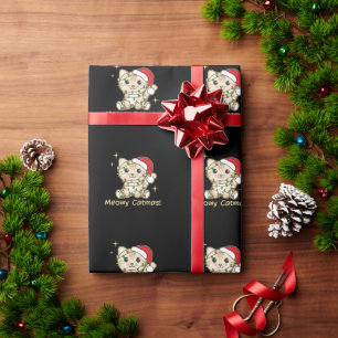 Papier Cadeau Chat Animaux de Noël Cute Chats Meowy Catmas