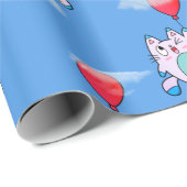 Papier Cadeau Chat avec Ballons Rouge dans les nuages (Coin rond)