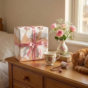 Papier Cadeau Chat avec Fleur Cute Kawaii Kitty
