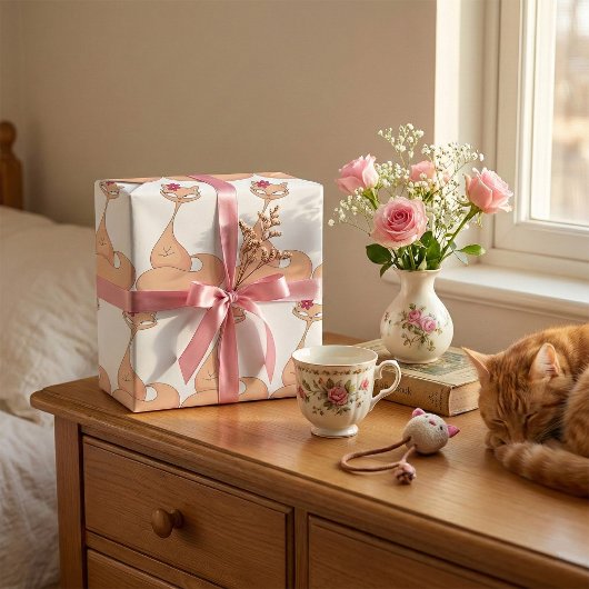 Papier Cadeau Chat avec Fleur Cute Kawaii Kitty