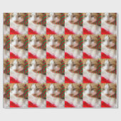 Papier Cadeau Chat avec muffler et chapeau de Père Noël (Plat)