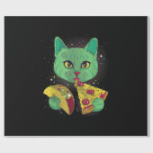Papier Cadeau Chat Avec Pizza Slice Et Taco Dans L'Espace (Plat)