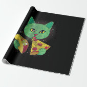 Papier Cadeau Chat Avec Pizza Slice Et Taco Dans L'Espace (Déroulé)