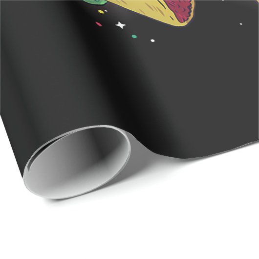 Papier Cadeau Chat Avec Pizza Slice Et Taco Dans L'Espace (Coin rond)