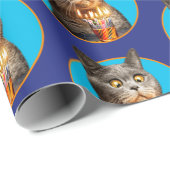 Papier Cadeau Chat avec verre d'anniversaire (Coin rond)