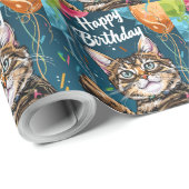 Papier Cadeau Chat Bengal avec Ballons (Coin rond)