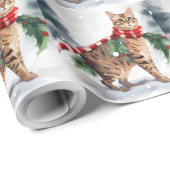 Papier Cadeau Chat Bengal dans Noël enneigé (Coin rond)