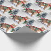 Papier Cadeau Chat Bengal dans Noël enneigé (Coin)