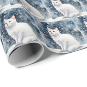 Papier Cadeau Chat Blanc Aquarelle Dans Les Flammes De Neige (Coin rond)