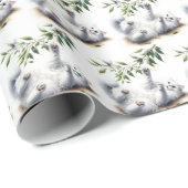 Papier Cadeau Chat blanc avec branche d'arbre (Coin rond)