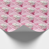 Papier Cadeau Chat blanc avec cabot rose (Coin)