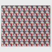 Papier Cadeau Chat Blanc Avec Écharpe D'Hiver Rouge (Plat)