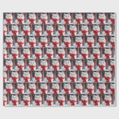 Papier Cadeau Chat Blanc Avec Écharpe Rouge Dans Les Flammes De  (Plat)