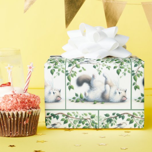 Papier Cadeau Chat blanc avec oiseau (Fête d'anniversaire)