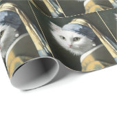 Papier Cadeau Chat blanc avec oreille perle (Coin rond)