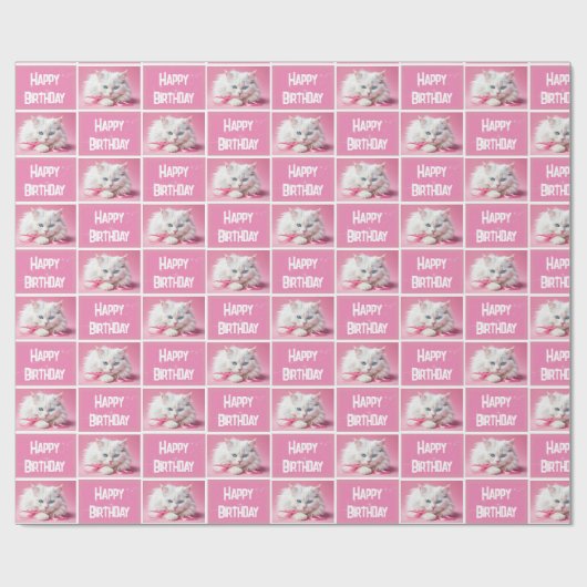 Papier Cadeau Chat Blanc Avec Rubans Roses (Plat)