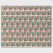 Papier Cadeau Chat Blanc Caricature Par Arbre De Noël (Plat)