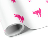 Papier Cadeau Chat blanc fuchsia rose chaud doux cadeau motif (Coin rond)