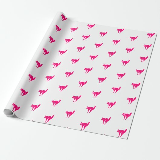 Papier Cadeau Chat blanc fuchsia rose chaud doux cadeau motif (Déroulé)