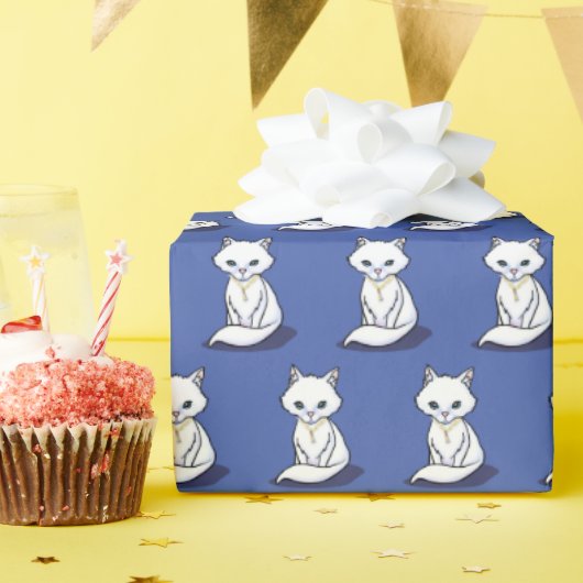 Papier Cadeau Chat blanc KiniArt (Fête d'anniversaire)