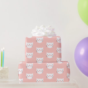 Papier Cadeau Chat blanc mignon rose