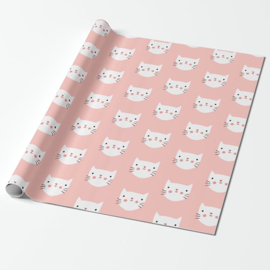 Papier Cadeau Chat blanc mignon rose (Déroulé)
