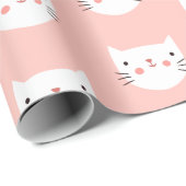 Papier Cadeau Chat blanc mignon rose (Coin rond)