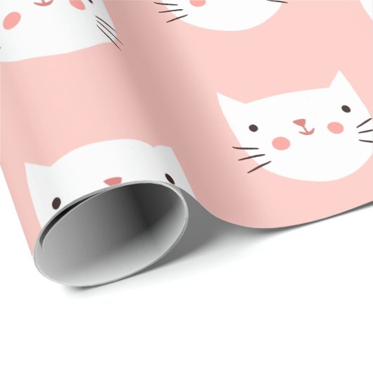 Papier Cadeau Chat blanc mignon rose (Coin rond)