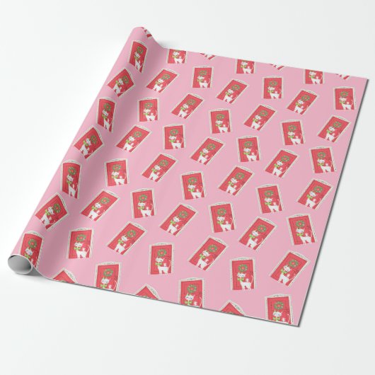 Papier Cadeau Chat blanc rétro Noël et souris (Déroulé)