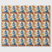 Papier Cadeau Chat Bleu Oriental À L'Automne Feuilles Thanksgivi (Plat)