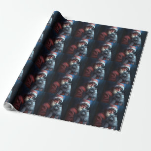 Papier Cadeau Chat Bleu Russe Père Noël Noël Festif