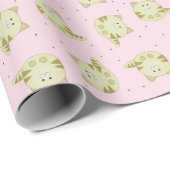 Papier Cadeau Chat brun mignon motif rose (Coin rond)
