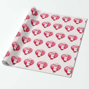 Papier Cadeau Chat Chanceux avec Amour