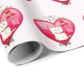 Papier Cadeau Chat Chanceux avec Amour (Coin rond)