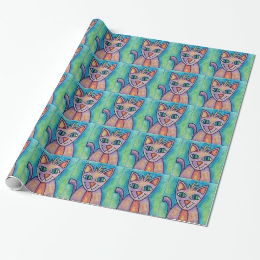 Papier Cadeau Chat Chaton Rose Violet (Déroulé)