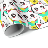 Papier Cadeau Chat chinois chanceux (Coin rond)