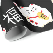 Papier Cadeau Chat chinois chanceux bonne fortune (Coin rond)