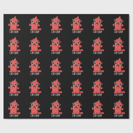 Papier Cadeau Chat-chup Funny Ketchup Pun Dark BG (Plat)