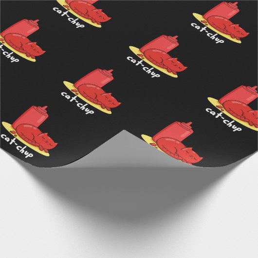 Papier Cadeau Chat-chup Funny Red Ketchup Chat Pun Dark BG (Coin)