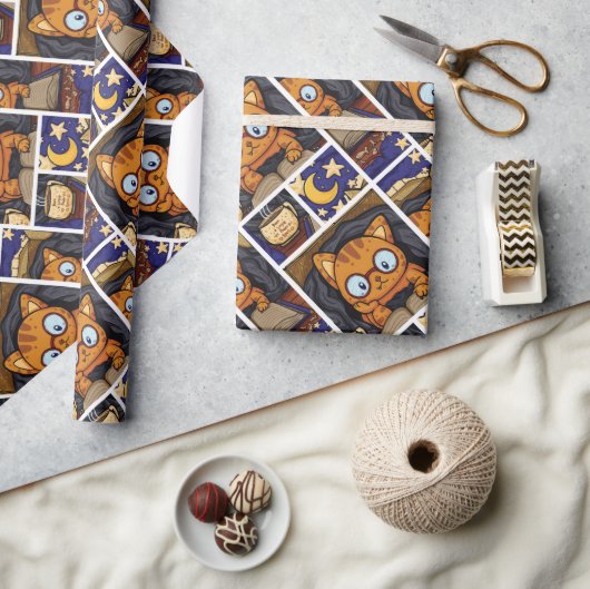 Papier Cadeau Chat confortable dans une couverture avec illustra (Artisanat)