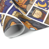 Papier Cadeau Chat confortable dans une couverture avec illustra (Coin rond)