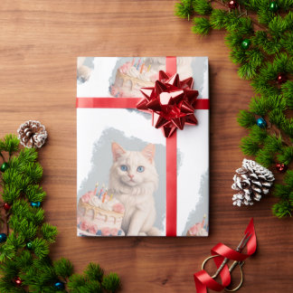Papier Cadeau Chat d'anniversaire mignon
