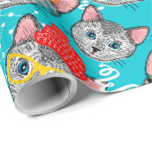 Papier Cadeau Chat dans le casquette (Coin rond)