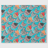 Papier Cadeau Chat dans le casquette (Plat)